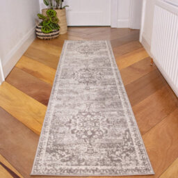 Loomed Silver Grey Traditional Medallion Bordered Runner Rug 60X240Cm - thumbnail 1