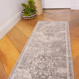 Loomed Silver Grey Traditional Medallion Bordered Runner Rug 60X240Cm - thumbnail 2