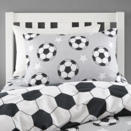 Catherine Lansfield Brushed Cotton Football Stars Reversible Duvet Cover Set With Pillowcase Grey - thumbnail 3