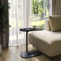 Black C-Shaped Side Table, Slide Under Sofa Coffee Table - thumbnail 4