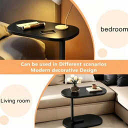 Black C-Shaped Side Table, Slide Under Sofa Coffee Table - thumbnail 5