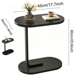 Black C-Shaped Side Table, Slide Under Sofa Coffee Table - thumbnail 2