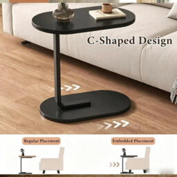 Black C-Shaped Side Table, Slide Under Sofa Coffee Table - thumbnail 3