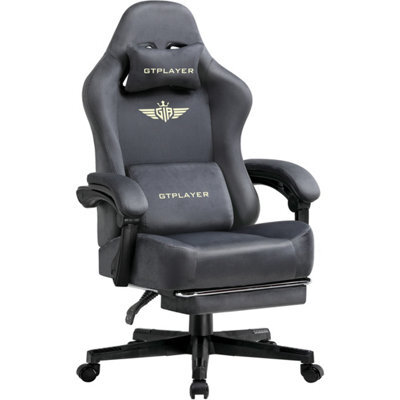 Luckracer Fabric Gaming Chair, Ergonomic Height Adjustable Computer Chair With Footrest And Lumbar Support, Grey - image 1