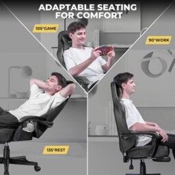 Luckracer Fabric Gaming Chair, Ergonomic Height Adjustable Computer Chair With Footrest And Lumbar Support, Grey - thumbnail 8