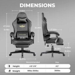 Luckracer Fabric Gaming Chair, Ergonomic Height Adjustable Computer Chair With Footrest And Lumbar Support, Grey - thumbnail 3