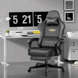 Luckracer Fabric Gaming Chair, Ergonomic Height Adjustable Computer Chair With Footrest And Lumbar Support, Grey - thumbnail 2