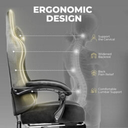 Luckracer Fabric Gaming Chair, Ergonomic Height Adjustable Computer Chair With Footrest And Lumbar Support, Grey - thumbnail 6