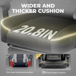 Luckracer Fabric Gaming Chair, Ergonomic Height Adjustable Computer Chair With Footrest And Lumbar Support, Grey - thumbnail 5