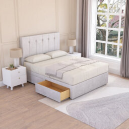 Sloomy Highbury Silver Plush 4Ft6 Memory Foam Bed Set With 2 Drawers, Mattress & Headboard- Double