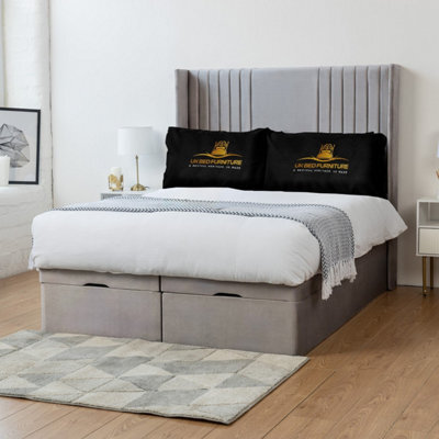 UKBEDFURNITURE Luxor Plush Silver End Opening Divan Ottoman Bed With 54 Inch Headboard & 10 Inch Orthopaedic Mattress - image 1