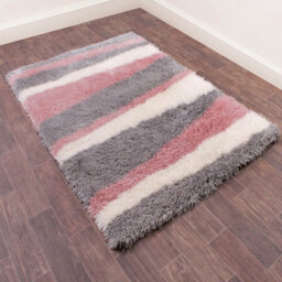 Grey Handmade Shaggy Sparkle Striped Easy To Clean Polyester Rug For Living Room, Bedroom - 180Cm X 270Cm - thumbnail 1