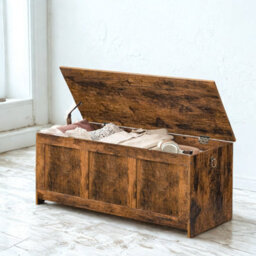 FURNOLD Large Industrial Wooden Storage Box Chest Trunk Rustic Brown - thumbnail 2