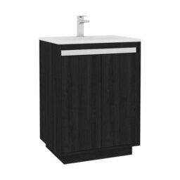 Royal Bathrooms Orion 600mm Floor Standing Bathroom Vanity Unit 2 Door Hale Black With Matt Stone Basin & Chrome Accent Trim - thumbnail 8