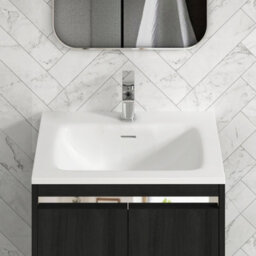 Royal Bathrooms Orion 600mm Floor Standing Bathroom Vanity Unit 2 Door Hale Black With Matt Stone Basin & Chrome Accent Trim - thumbnail 7