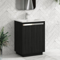 Royal Bathrooms Orion 600mm Floor Standing Bathroom Vanity Unit 2 Door Hale Black With Matt Stone Basin & Chrome Accent Trim - thumbnail 6