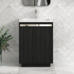 Royal Bathrooms Orion 600mm Floor Standing Bathroom Vanity Unit 2 Door Hale Black With Matt Stone Basin & Chrome Accent Trim - thumbnail 1