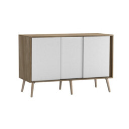 Urbn-Living Urbnliving 3-Door Sliding Cabinet Sideboard Oak Carcass With White Doors Storage Organiser Home Cupboard Pine Wooden Legs