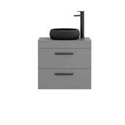 Royal Bathrooms Turin 600mm Wall Mounted Bathroom Vanity Unit With Sink 2 Drawer Indigo Grey Gloss & Milan Black Countertop Basin - thumbnail 5