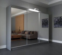 RAC3 Sliding Wardrobe Led Mirror Space Saving Bedroom Wardrobe, Contemporary Bedroom Sliding Wardrobe & Mirror Wardrobe (Grey 250Cm) - thumbnail 1