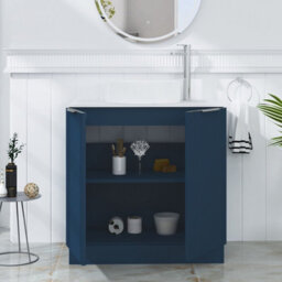Royal Bathrooms Evora 800mm Midnight Blue Fluted Floor Standing Vanity Unit 2 Door With Carrara White Undrilled Worktop - thumbnail 3