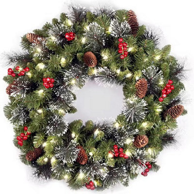 Pre Lit Christmas Wreath With Mixed Pine, Berries & Pine Cones Wall & Door Décor - image 1