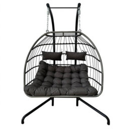 Ohs Double Hanging Egg Chair Folding Swing Seat Hammock Patio Garden Outdoor - thumbnail 1