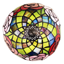 Happy Homewares Red And Pink Rose Decorated Stained Glass Tiffany Lamp - thumbnail 2