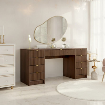 Computer Desk With Storage Tireno Bis Okapi Walnut Laminated Mdf Fluted Drawer Fronts Modern Minimalist Furniture For Home Office - image 1