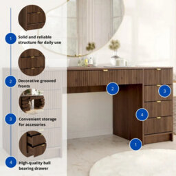 Computer Desk With Storage Tireno Bis Okapi Walnut Laminated Mdf Fluted Drawer Fronts Modern Minimalist Furniture For Home Office - thumbnail 5