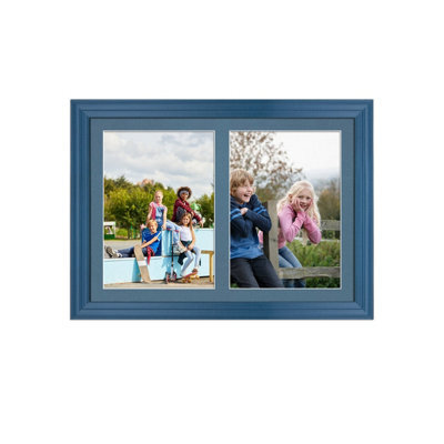 AK Frames 20X14 Navy Blue Classic Multi Photo Frame With Pompadour Mount - Holds 2 Apertures (2X) A4 Photos - image 1