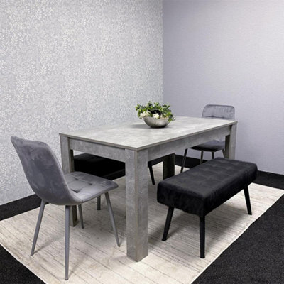 Kosy Koala Wooden Grey Dining Table Set With 2 Grey Chairs And 2 Blak Benches Modern Dining Furniture - image 1