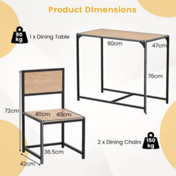3 Piece Dining Set With Metal Frame Rectangular Table 2 Chairs - thumbnail 2