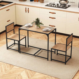 3 Piece Dining Set With Metal Frame Rectangular Table 2 Chairs - thumbnail 3