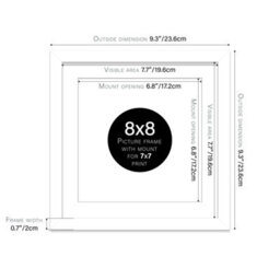 "8X8"" White Picture Frame - 8X8"" Square Frame With 7X7"" Mount For 8X8""/7X7"" Pictures Art Deco Style Room Decor, 1 Pack" - thumbnail 2
