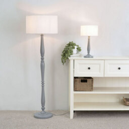 Valuelights Victoria Traditional Grey Wood Candlestick Floor Lamp With White Drum Shade - Led Bulb Included - thumbnail 4