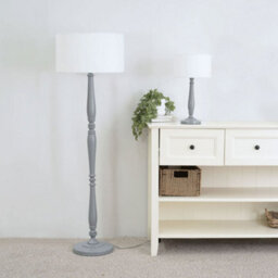 Valuelights Victoria Traditional Grey Wood Candlestick Floor Lamp With White Drum Shade - Led Bulb Included - thumbnail 3