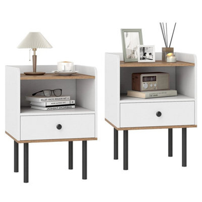 2 Pcs Nightstand Bedside Table With Drawer & Open Storage Shelf-White - image 1