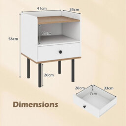 2 Pcs Nightstand Bedside Table With Drawer & Open Storage Shelf-White - thumbnail 2