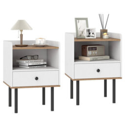 2 Pcs Nightstand Bedside Table With Drawer & Open Storage Shelf-White - thumbnail 1