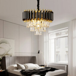Harper Living Crystal Chandelier, Modern Pendant Ceiling Light 3-Tier Crystals, Black & Gold Finish, Height Adjustable - thumbnail 6