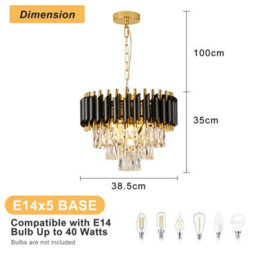 Harper Living Crystal Chandelier, Modern Pendant Ceiling Light 3-Tier Crystals, Black & Gold Finish, Height Adjustable - thumbnail 7