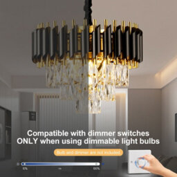 Harper Living Crystal Chandelier, Modern Pendant Ceiling Light 3-Tier Crystals, Black & Gold Finish, Height Adjustable - thumbnail 4