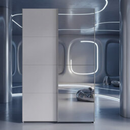 Sophistispace 2 Door Sliding Wardrobe With Mirror Internal Shelves Sleek White Finish For Contemporary Bedrooms Cashmere - thumbnail 2