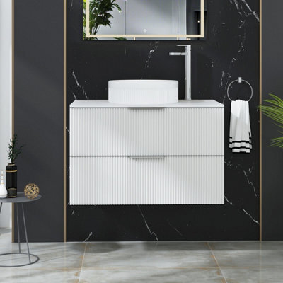 Royal Bathrooms Evora 800mm Matt White Fluted Wall Hung Countertop Vanity Unit 2 Drawer With Round Basin - image 1