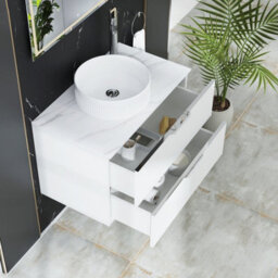 Royal Bathrooms Evora 800mm Matt White Fluted Wall Hung Countertop Vanity Unit 2 Drawer With Round Basin - thumbnail 3