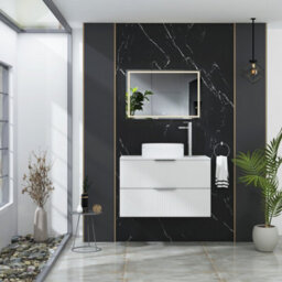 Royal Bathrooms Evora 800mm Matt White Fluted Wall Hung Countertop Vanity Unit 2 Drawer With Round Basin - thumbnail 2
