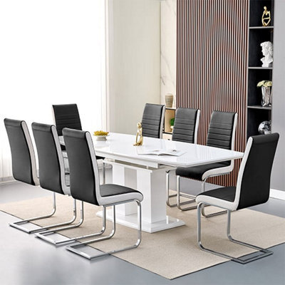Furniture in Fashion Genisimo Large Gloss Extending Dining Table 8 Symphony Black Chairs - image 1