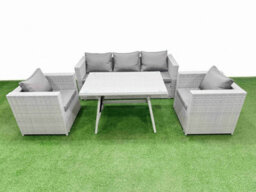 Fimous Outdoor Pe Rattan Sofa Armchair Set Patio Garden Furniture Sets With Cushions Light Grey 5 Pieces - thumbnail 2