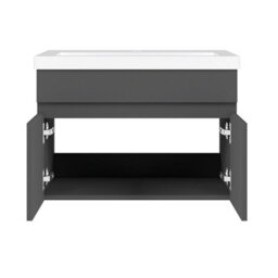 AVER-GROWTH 600mm Bathroom Vanity Unit With Resin Sink 2 Doors Wall Hung Matt Grey Bathroom Cabinet Storage Cupboard Furniture - thumbnail 4